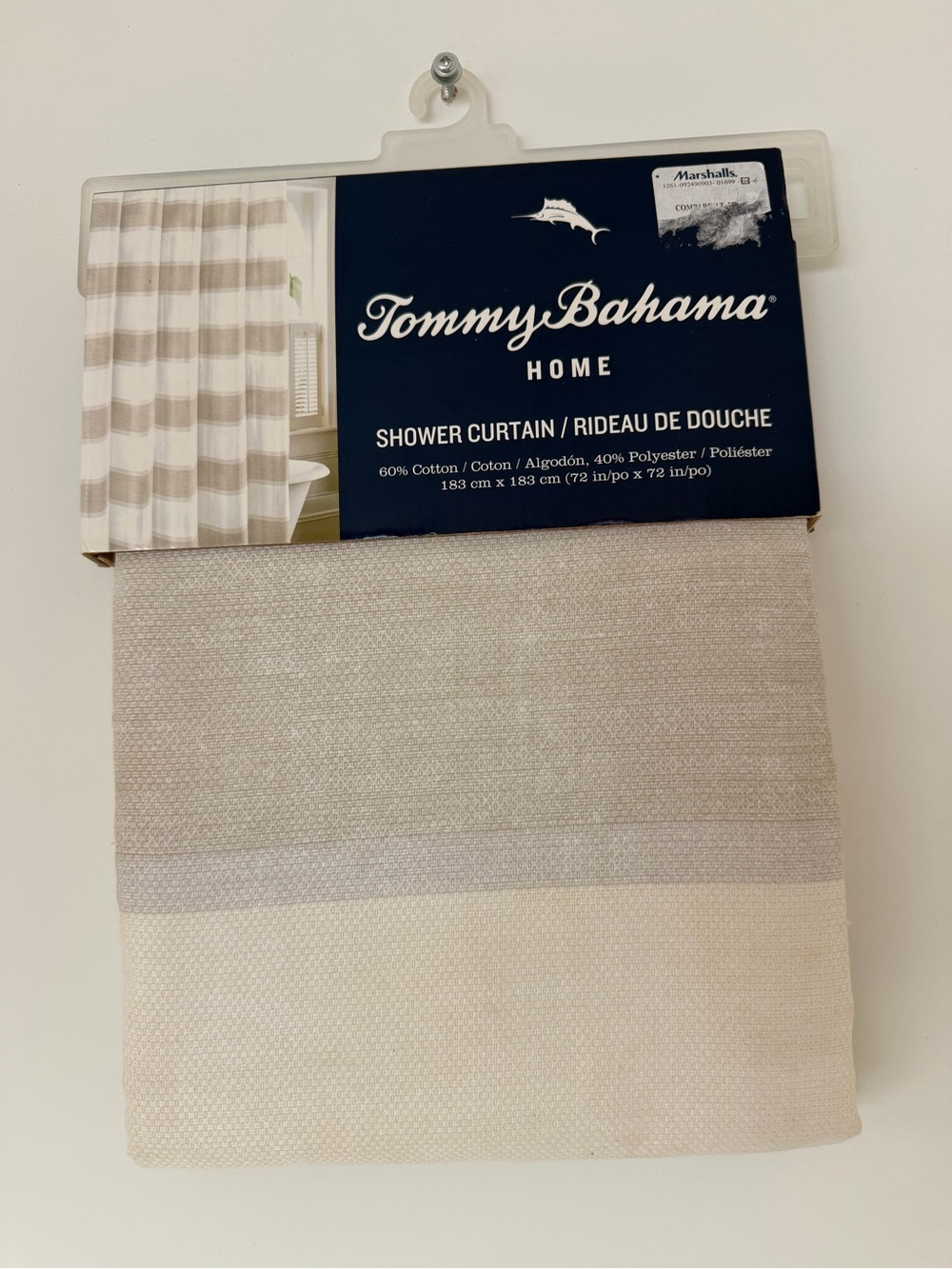 Tommy Bahama Shower Curtain 72x72" Wide Light Gray Stripes on Ivory